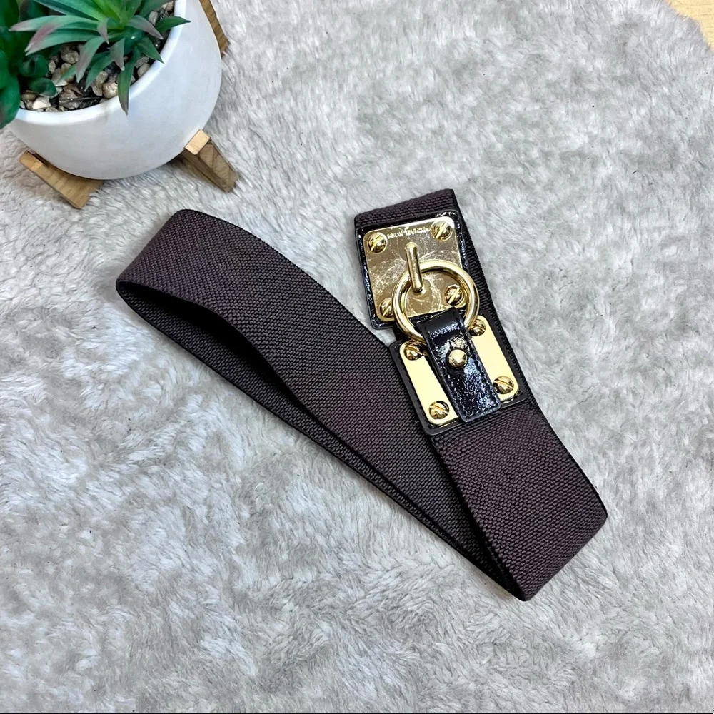 Michael Kors | Brown Elastic Belt with Brass Hardware Size M/L